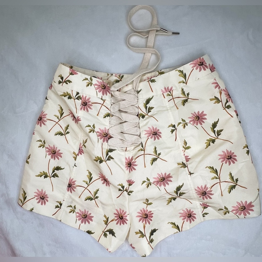 REDValentino Floral Daisy Faille Shorts Lace-Up Back IT 38 US 2/4